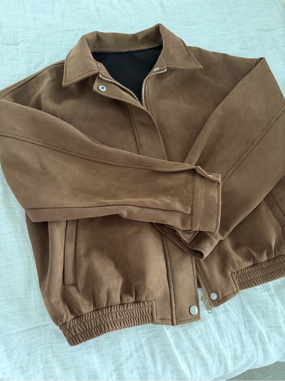 Brown faux Suede Bomber Jacket